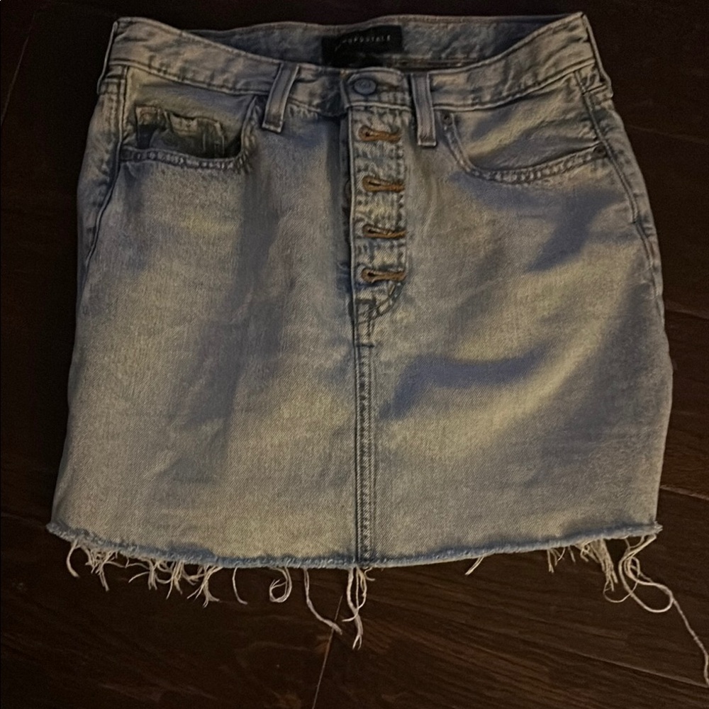 Denim Skirt with Frayed Hem